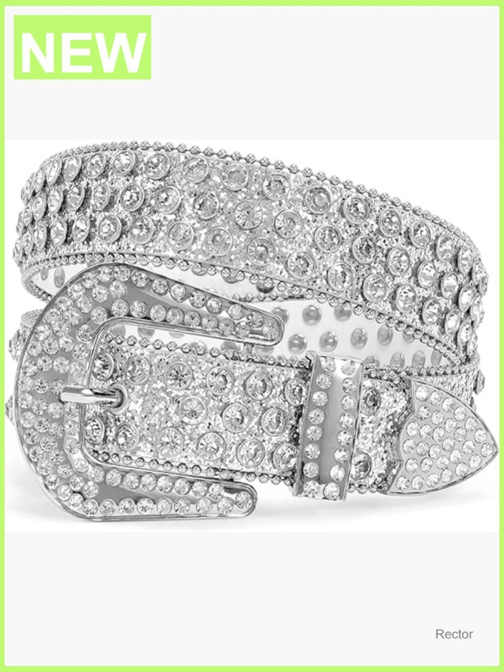 Western Studded Leather Belt with Rhinestone Buckle, Adjustable 33-37 In - Picture 1 of 7